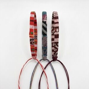 Set of 3 Woven Bracelets - Red, Blue, Burgundy (Unisex)